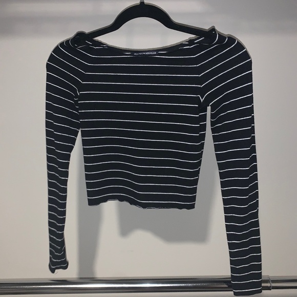 Striped Long Sleeve Crop Top - Picture 1 of 3